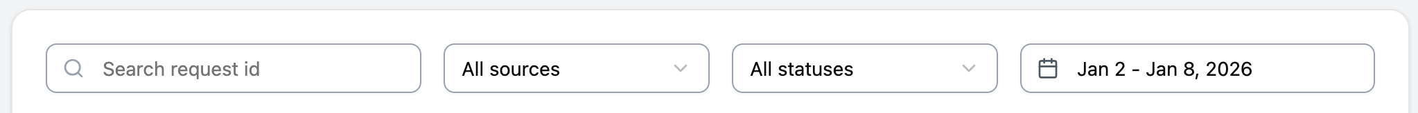 History page with filter controls visible, showing applied filters