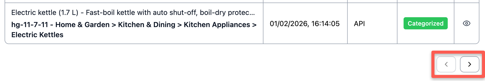 Bottom of the History table showing pagination controls